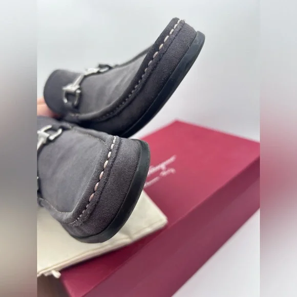 Salvatore Ferragamo Gancini Bit Loafers Men's US 9 D Gray Suede Leather Silver - Picture 9 of 15